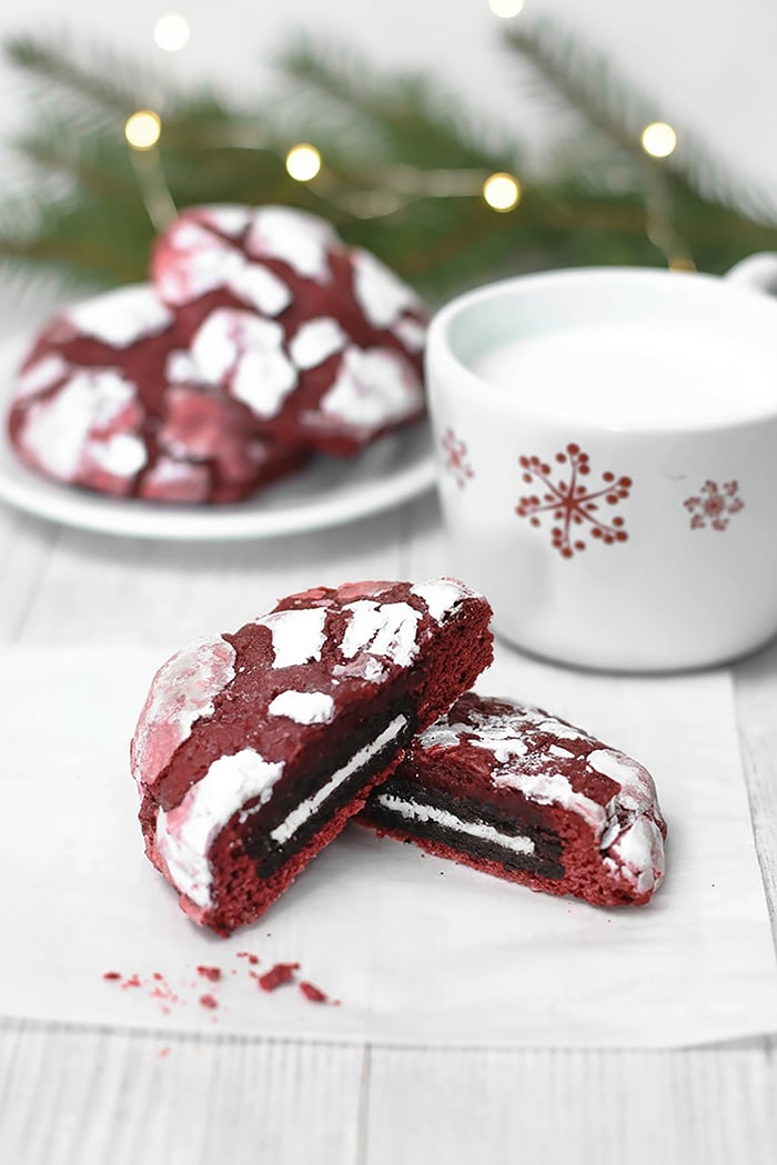Oreo-Stuffed Red Velvet Crinkles