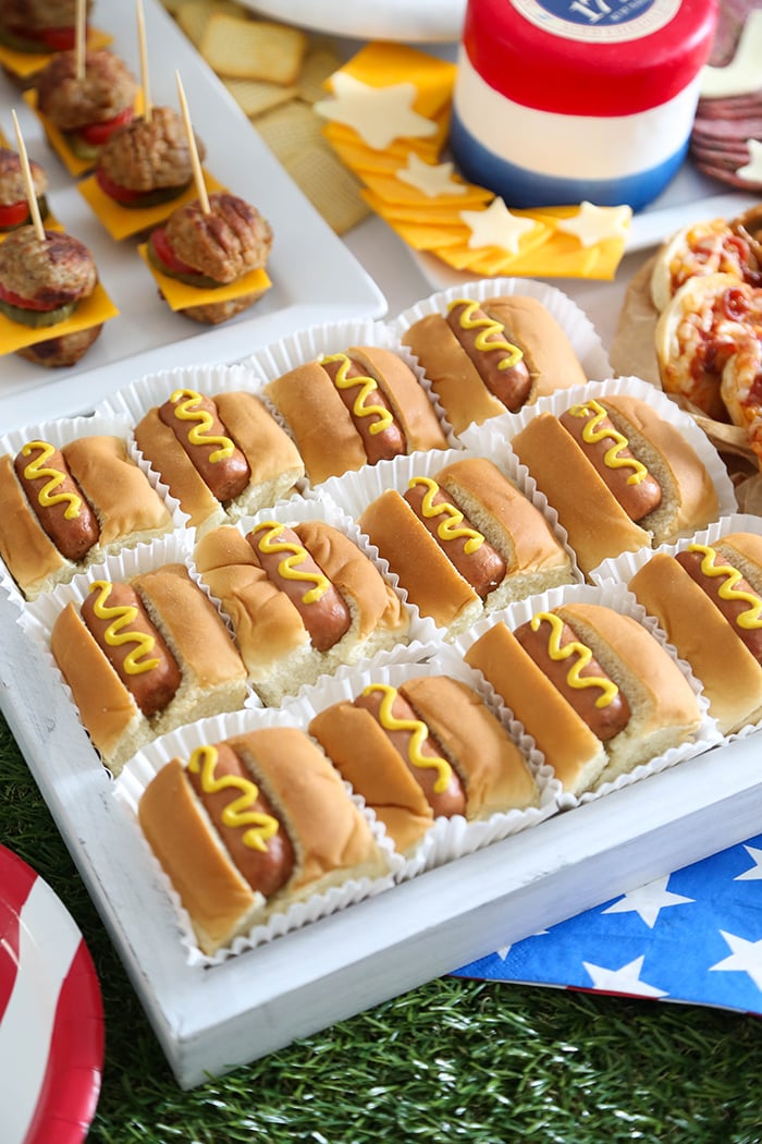 Mini Hotdogs on a Snack Board