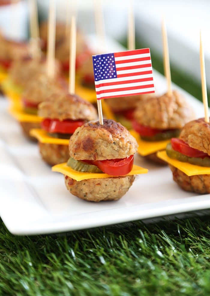 Cheeseburger Meatball Bites on Skewers